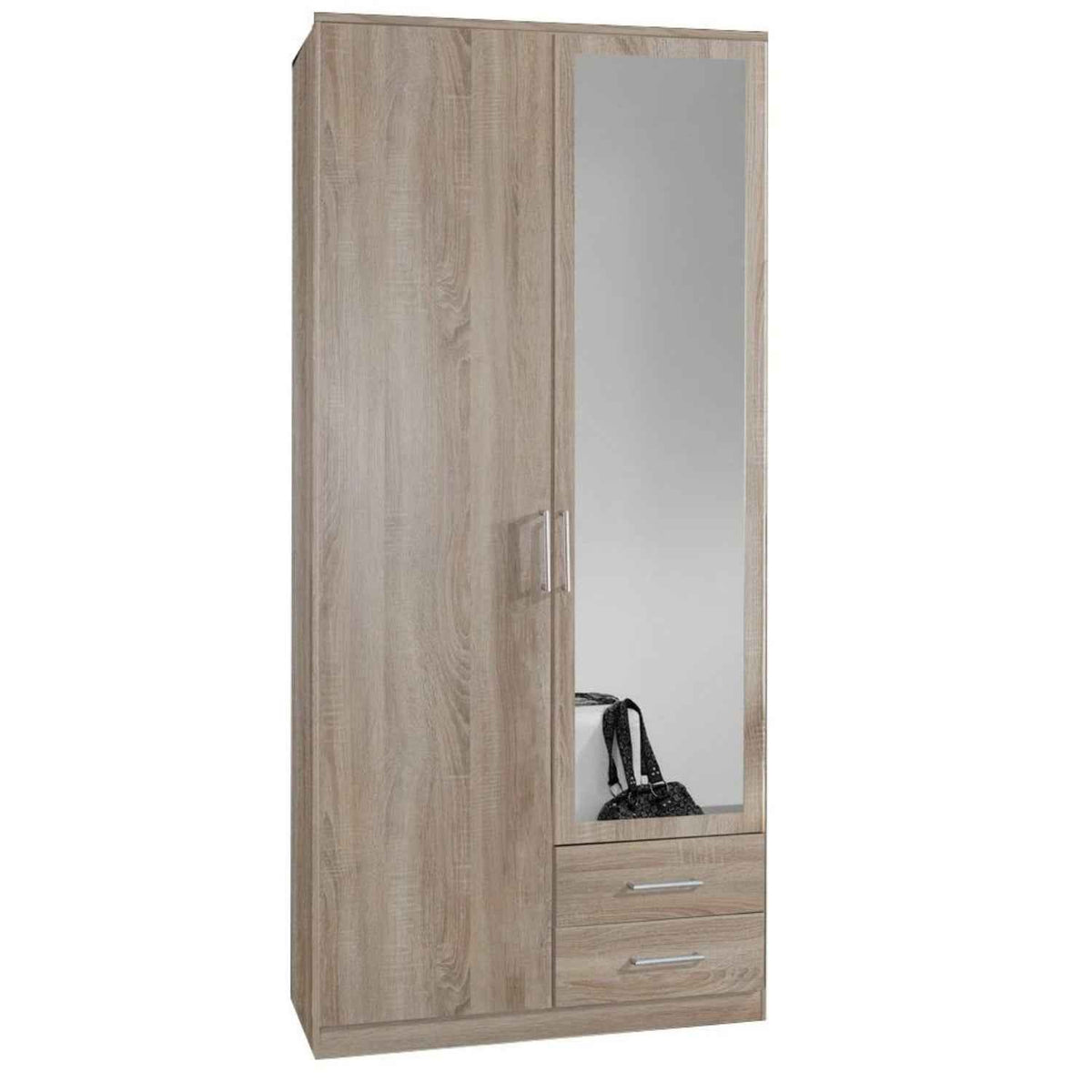 Oxford 2 Door 2 Drawer Mirrored Oak Wardrobe