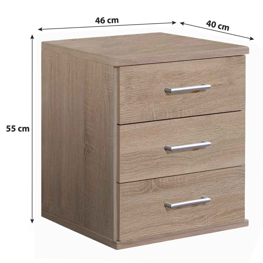 Oxford 3 Drawer Bedside Chest Oak – 40cm Depth