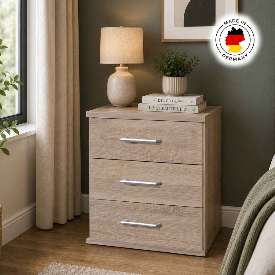 Oxford 3 Drawer Bedside Chest Oak – 40cm Depth