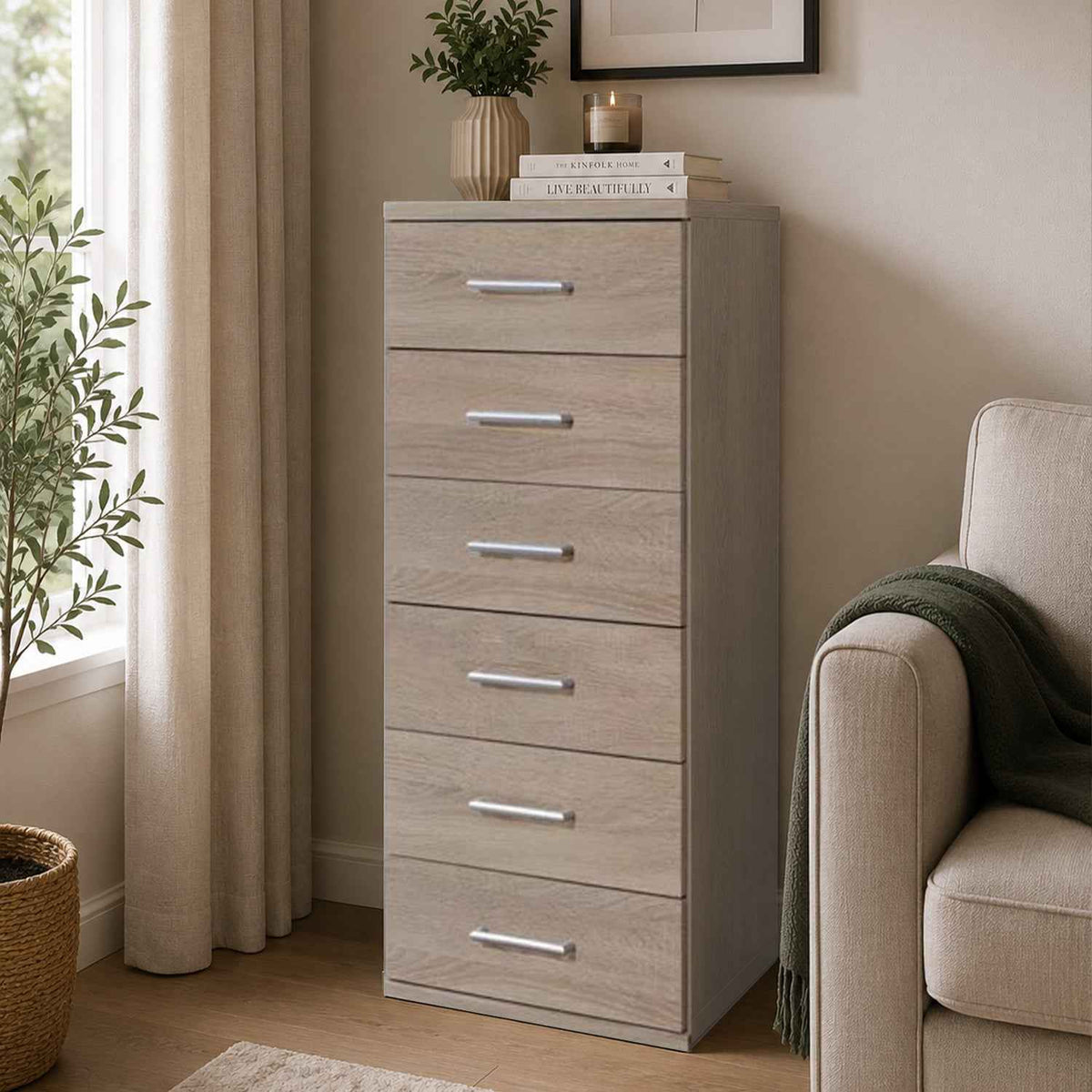 Oxford Narrow 6 Drawer Chest Oak