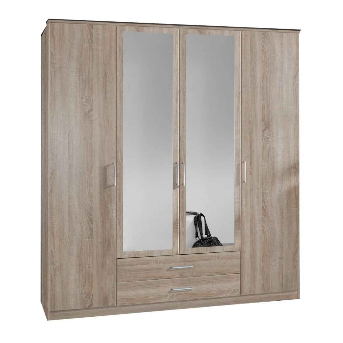 Oxford 4 Door 2 Drawer 2 Mirror Oak Wardrobe