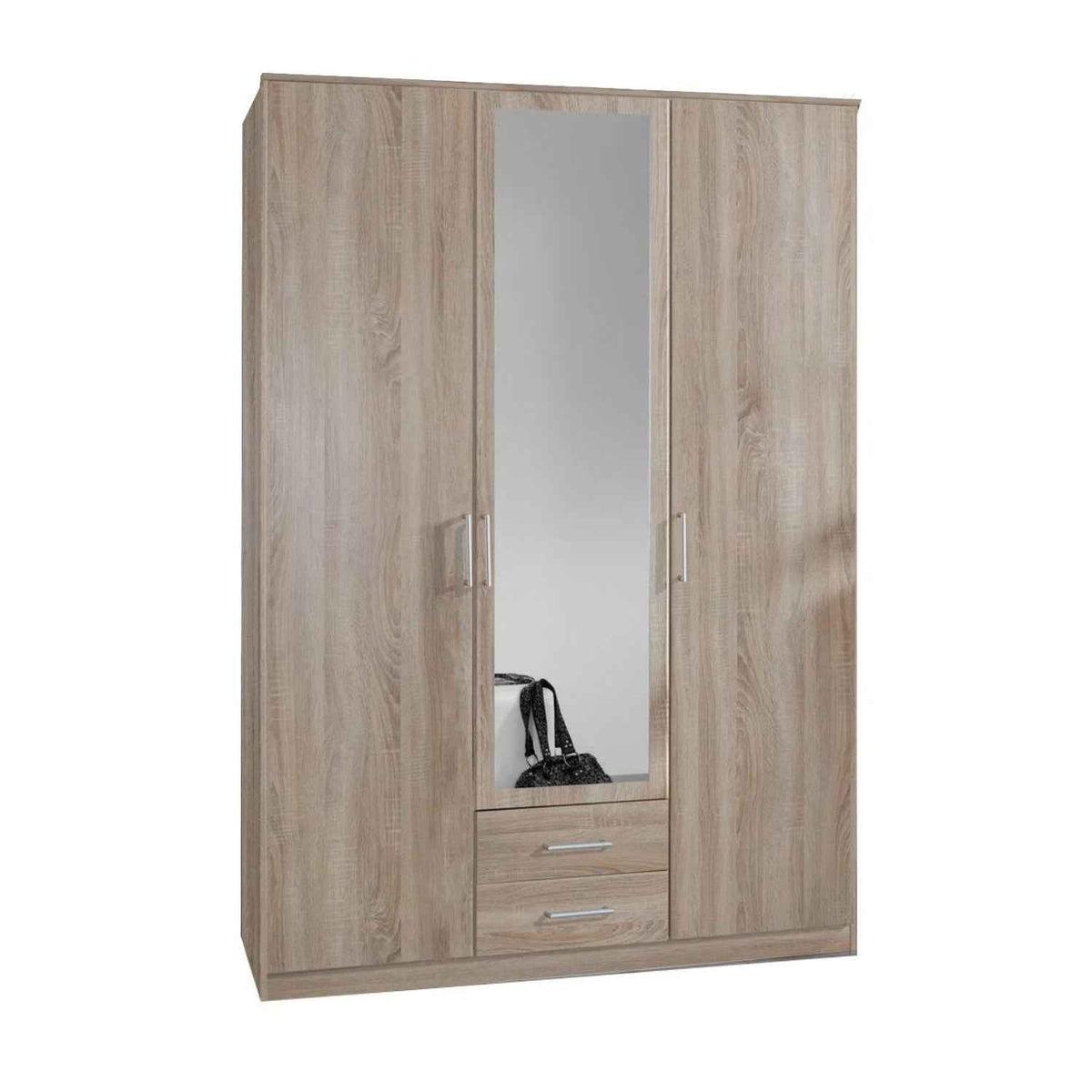 Oxford 3 Door 2 Drawer Mirrored Oak Wardrobe
