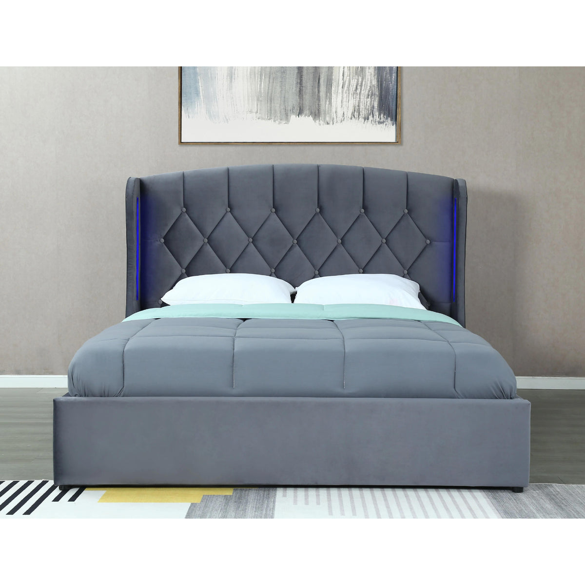 Balmoral King Size Ottoman Bed Frame in Grey Velvet with LED Lighting - image 5