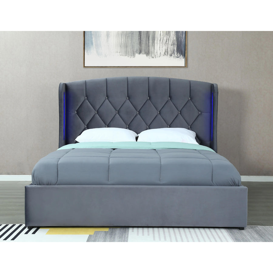 Balmoral King Size Ottoman Bed Frame in Grey Velvet with LED Lighting - image 5