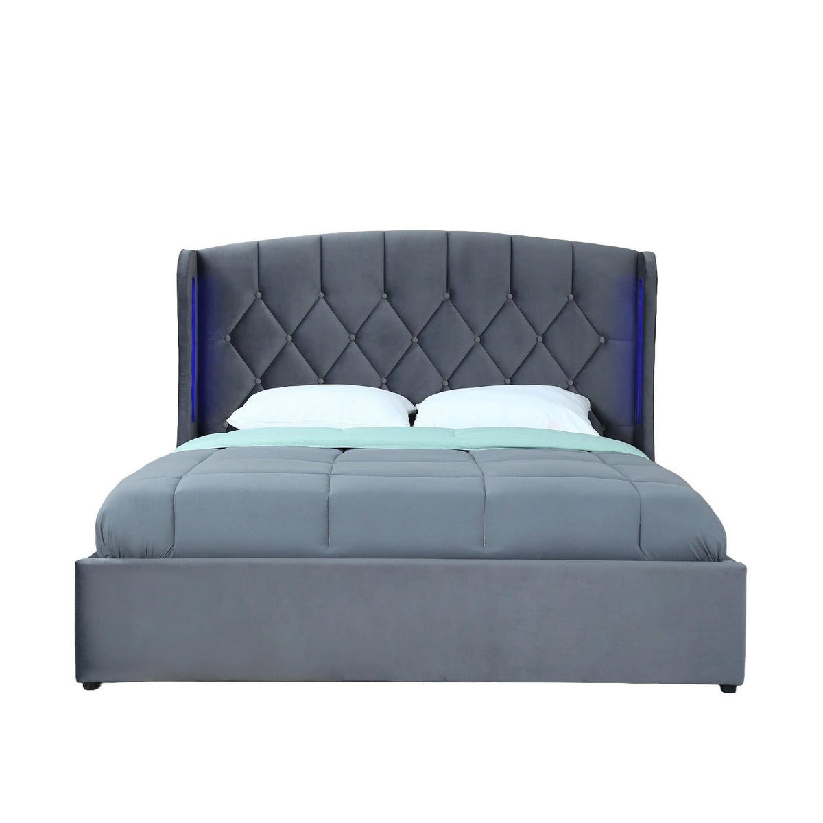 Balmoral King Size Ottoman Bed Frame in Grey Velvet with LED Lighting