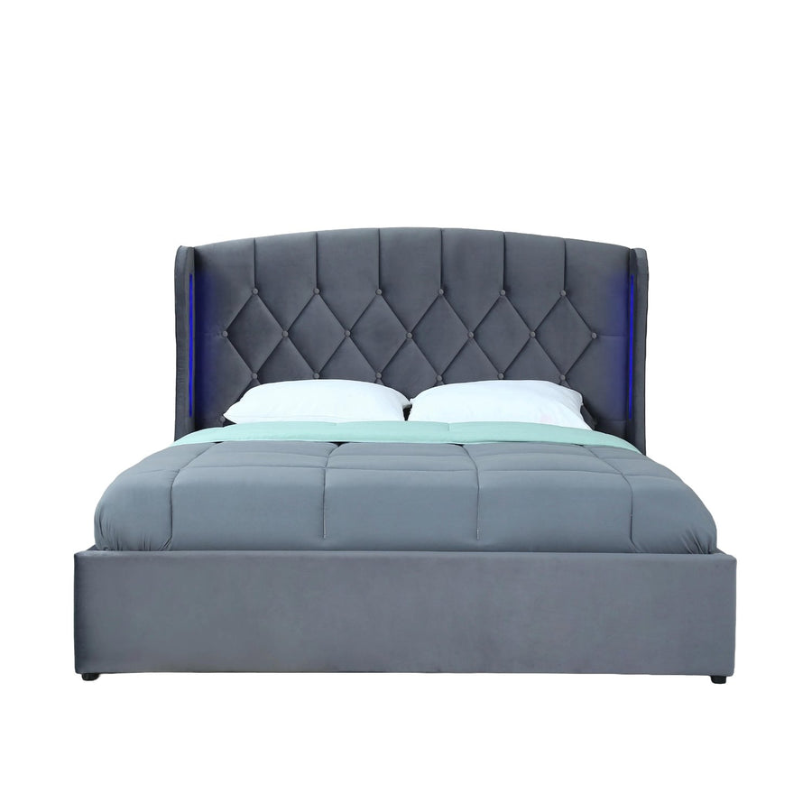 Balmoral King Size Ottoman Bed Frame in Grey Velvet with LED Lighting