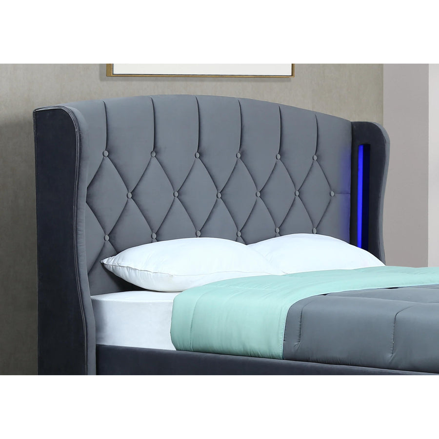 Balmoral Double Ottoman Bed Frame in Grey Velvet with LED Lighting