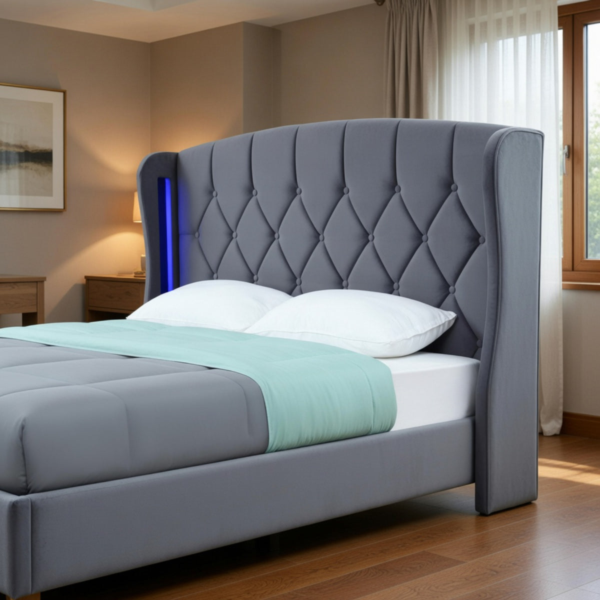 Balmoral Double Ottoman Bed Frame in Grey Velvet with LED Lighting - image 6