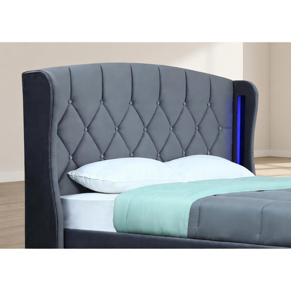 Balmoral Double Ottoman Bed Frame in Grey Velvet with LED Lighting - image 8