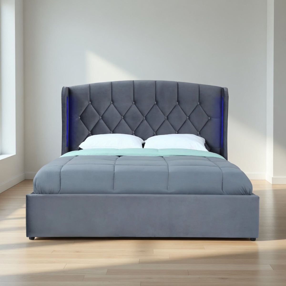 Balmoral Double Ottoman Bed Frame in Grey Velvet with LED Lighting - image 9