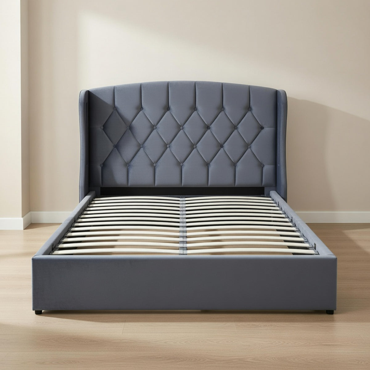 Balmoral Double Ottoman Bed Frame in Grey Velvet with LED Lighting - image 11