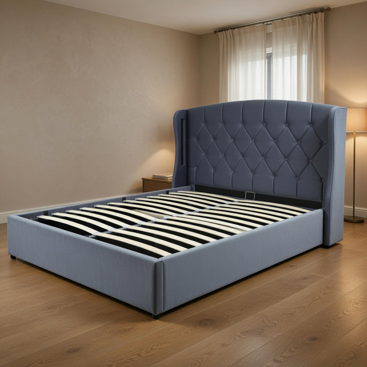 Balmoral Double Ottoman Bed Frame in Grey Velvet with LED Lighting - image 13