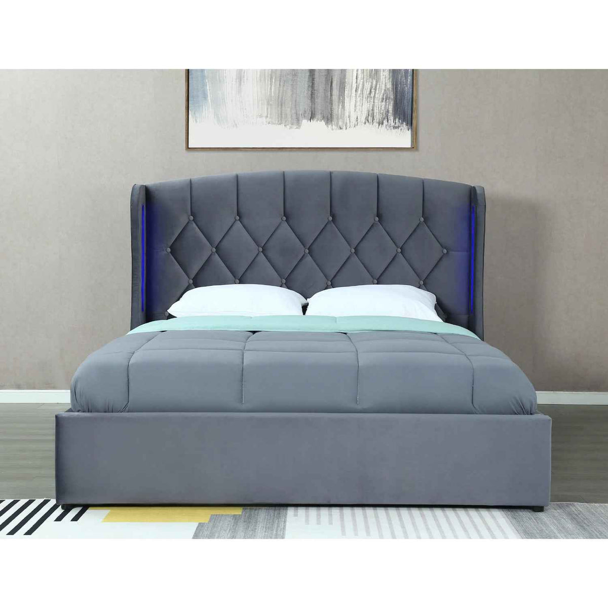 Balmoral Double Ottoman Bed Frame in Grey Velvet with LED Lighting