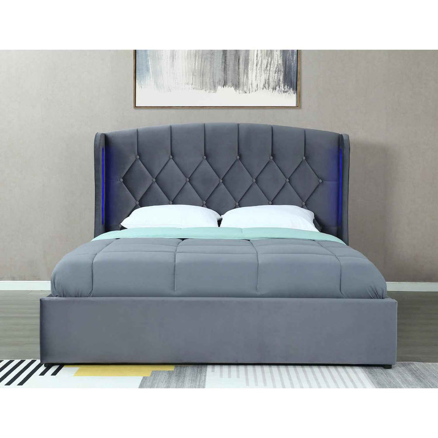 Balmoral Double Ottoman Bed Frame in Grey Velvet with LED Lighting