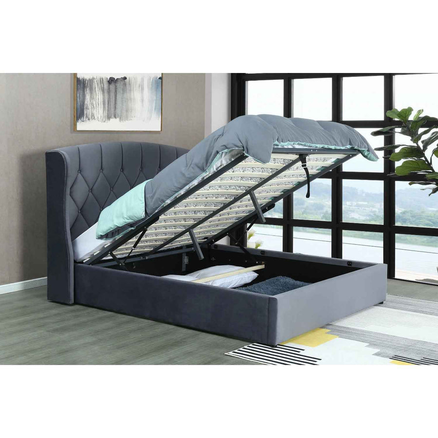 Balmoral Double Ottoman Bed Frame in Grey Velvet with LED Lighting