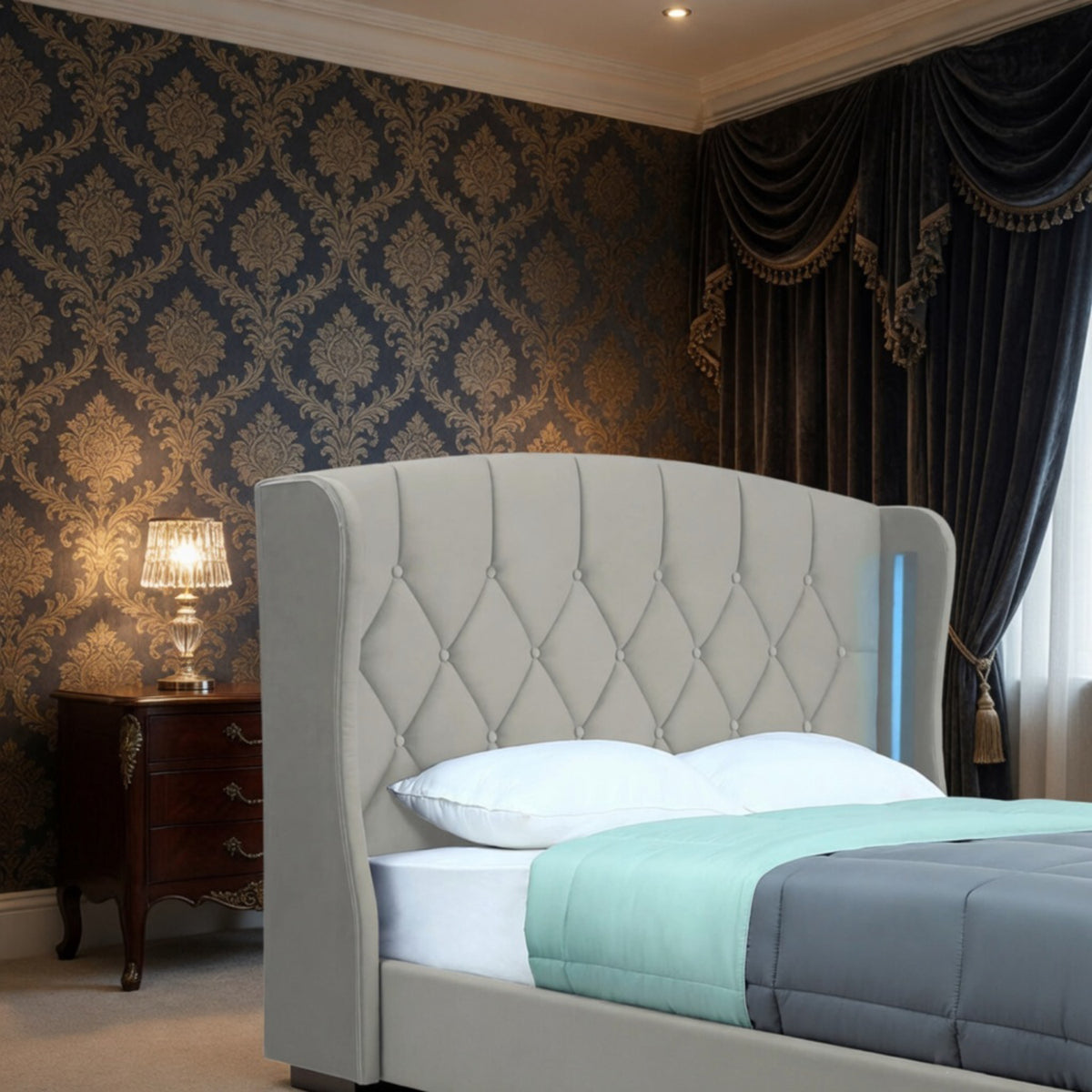 Balmoral King Size Ottoman Bed Frame in Silver Velvet - image 8