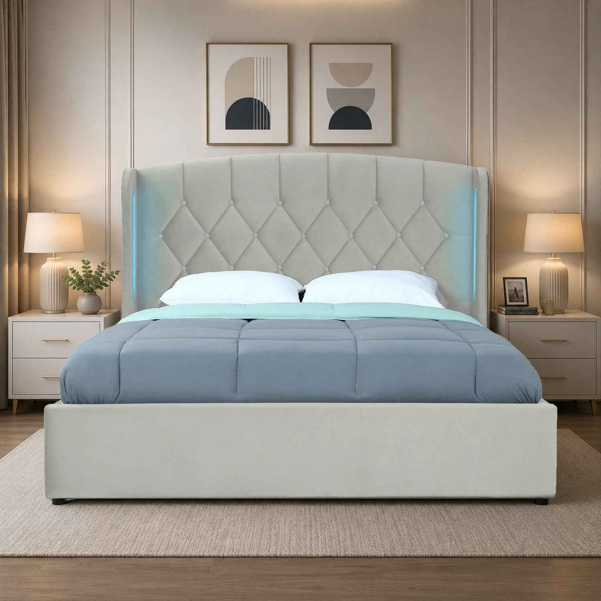 Balmoral King Size Ottoman Bed Frame in Silver Velvet