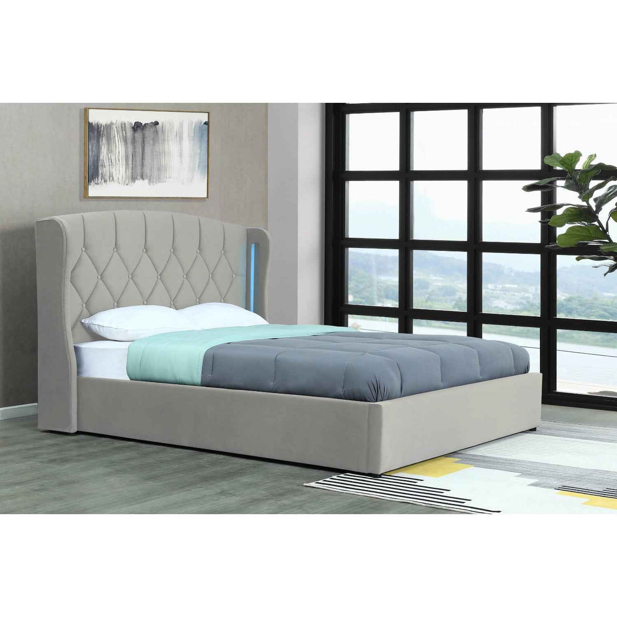 Balmoral King Size Ottoman Bed Frame in Silver Velvet