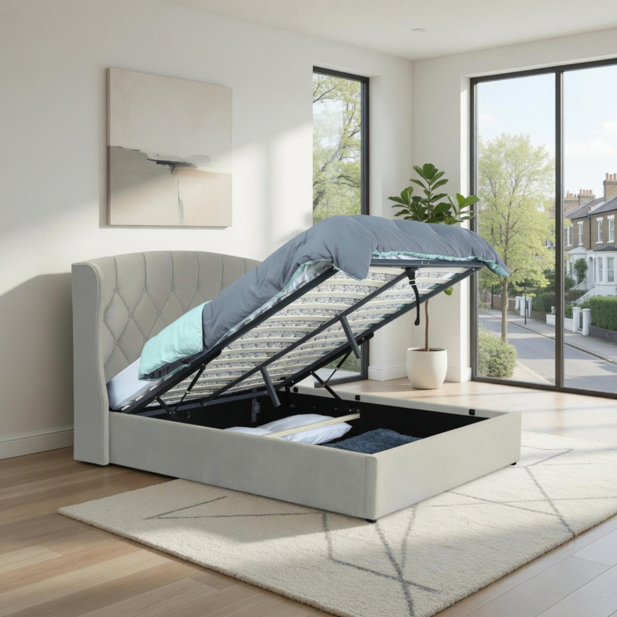 Balmoral Double Ottoman Bed Frame in Silver with LED Headboard Lighting - image 8