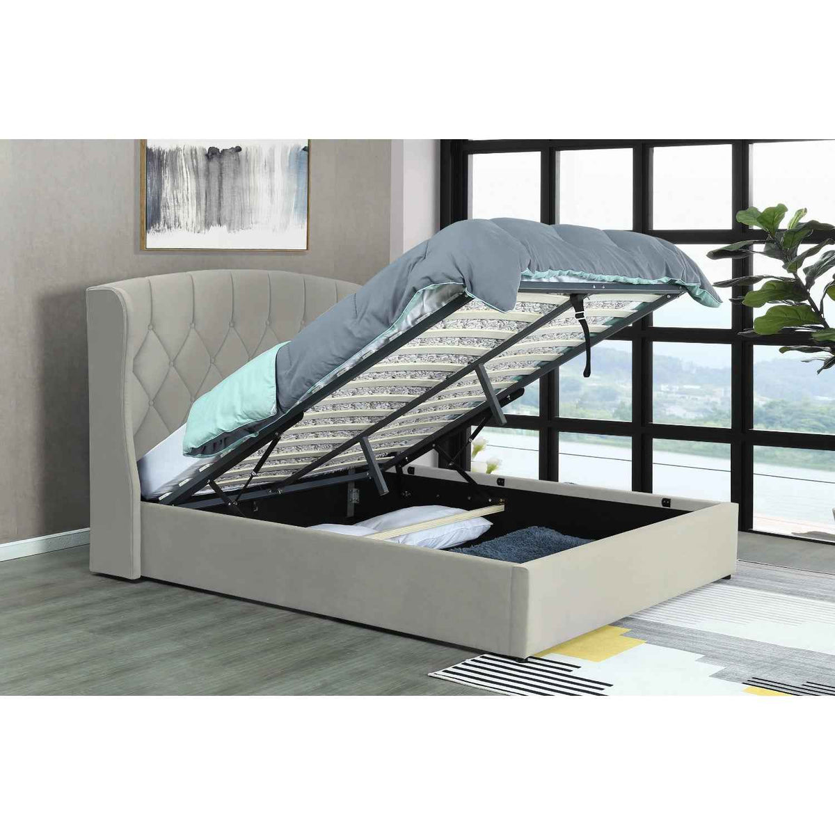 Balmoral Double Ottoman Bed Frame in Silver with LED Headboard Lighting