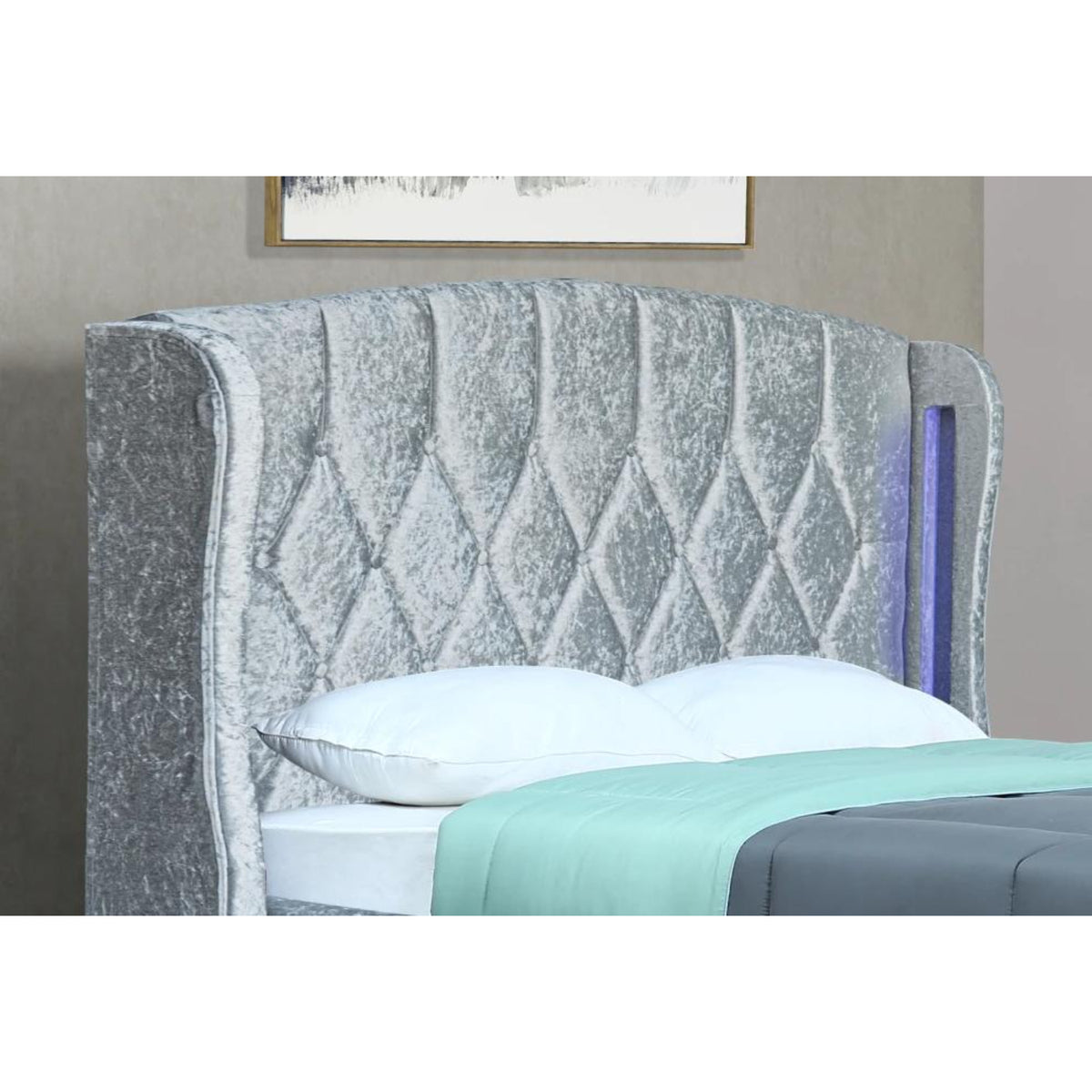 Balmoral King Size Ottoman Bed Frame in Crush Silver Velvet with LED Lighting - image 6