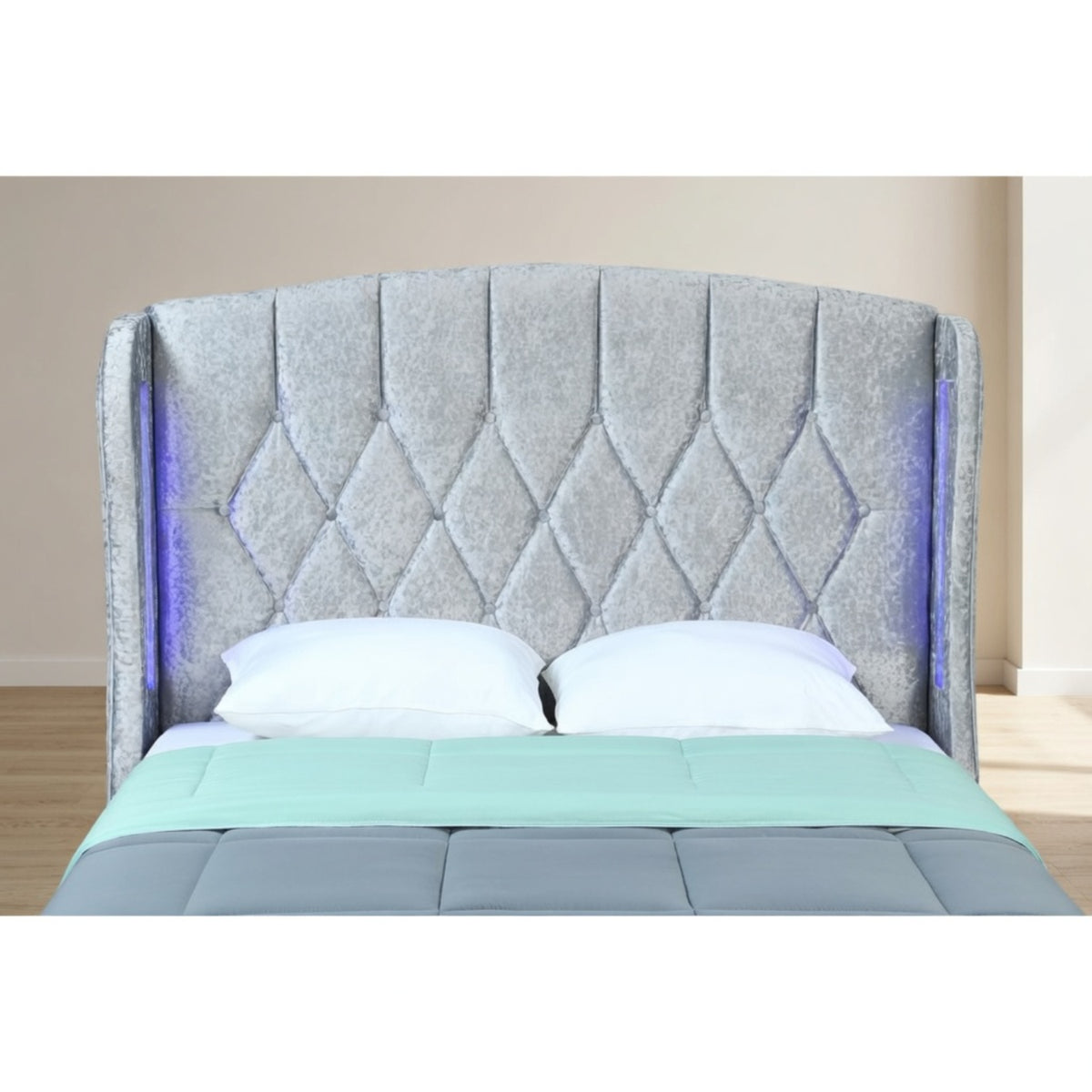 Balmoral King Size Ottoman Bed Frame in Crush Silver Velvet with LED Lighting - image 7