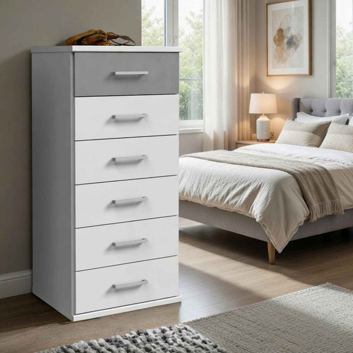 Chiswick White & Grey Narrow 6 Drawer Chest