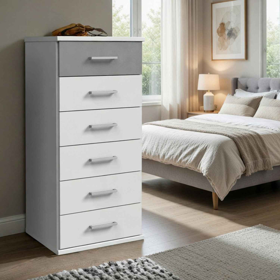Chiswick White & Grey Narrow 6 Drawer Chest