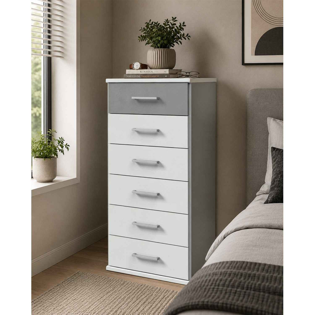 Chiswick White & Grey Narrow 6 Drawer Chest