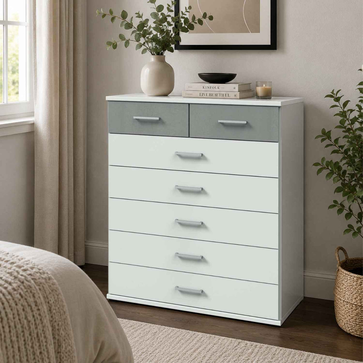 Chiswick White & Grey 5+2 Drawer Chest