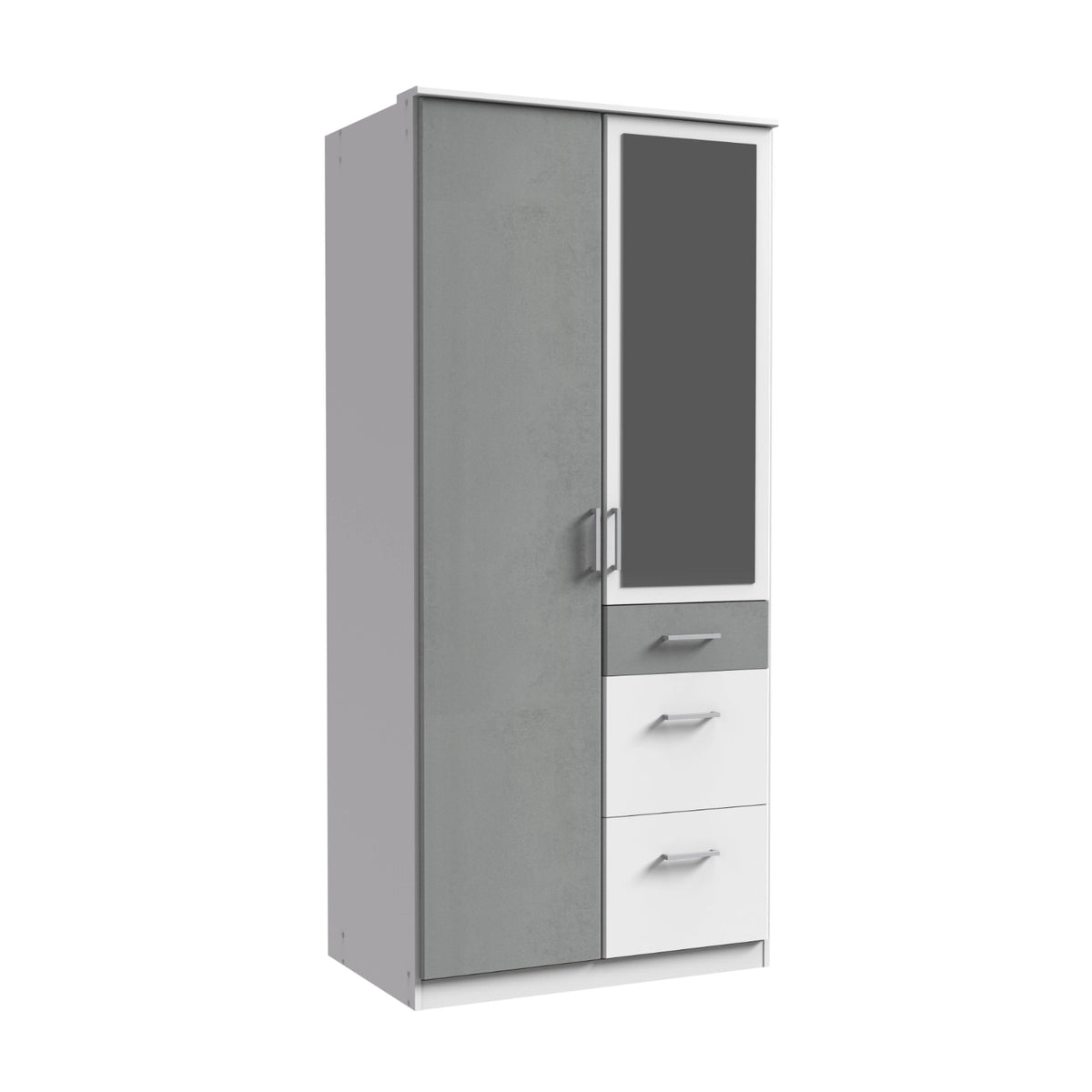 Chiswick White & Grey 2 Door Wardrobe with Mirror and Drawers - image 2