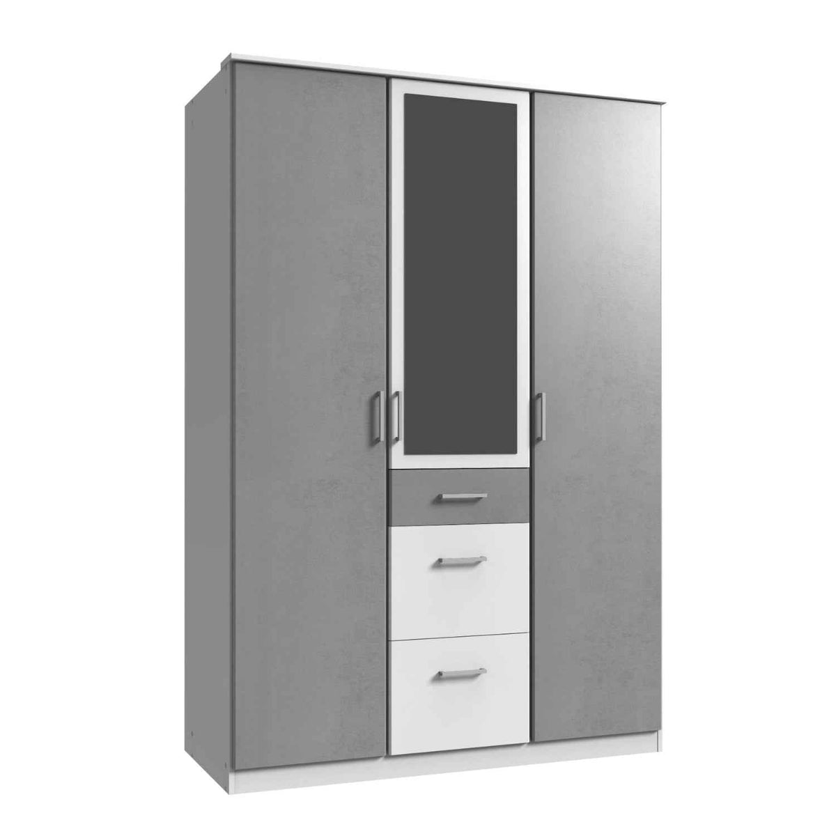Chiswick White & Grey 3 Door Wardrobe with Mirror and Drawers