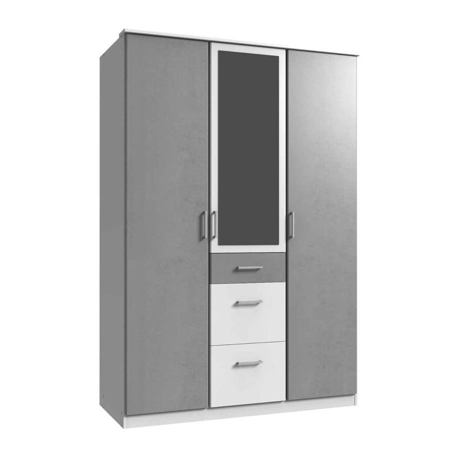 Chiswick White & Grey 3 Door Wardrobe with Mirror and Drawers