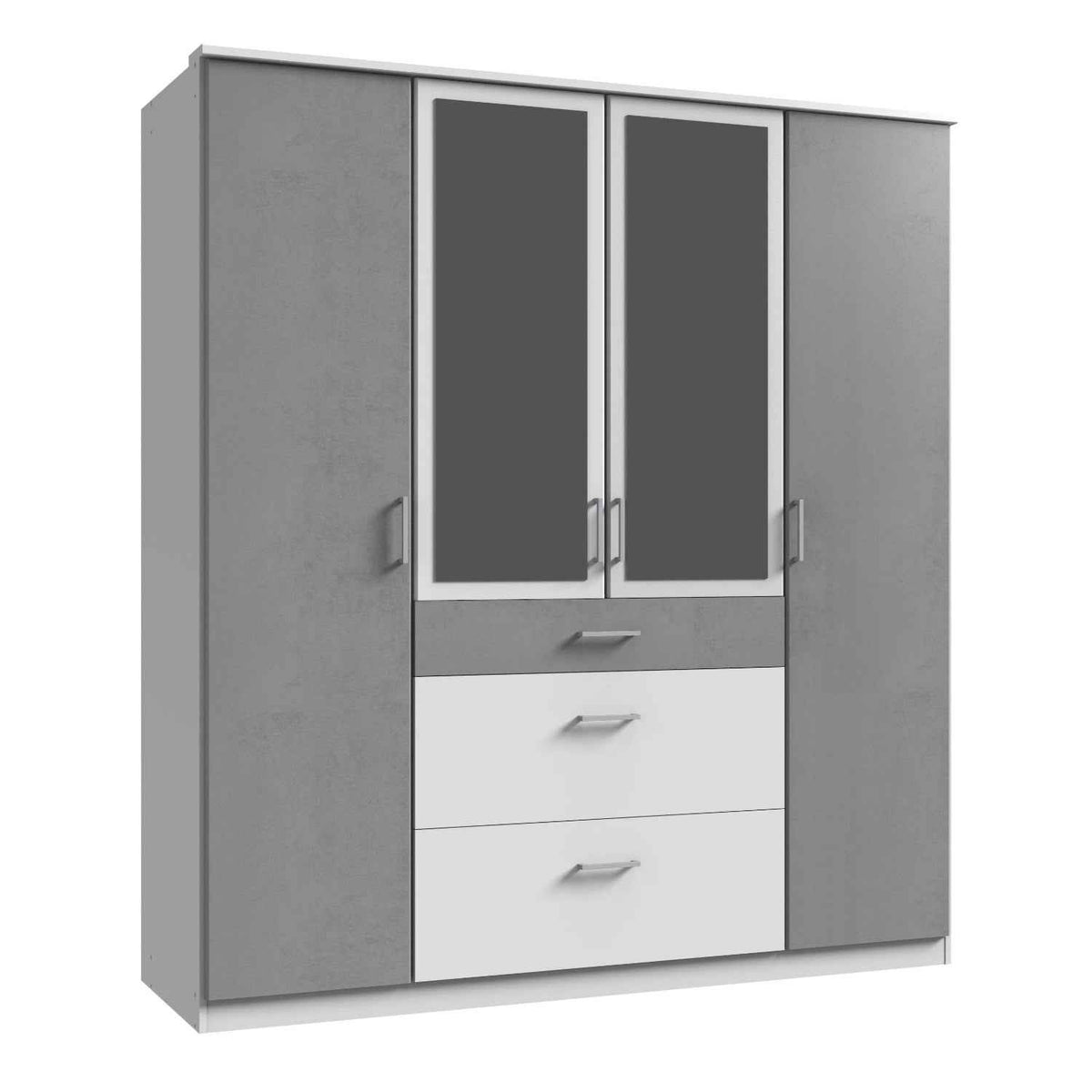 Chiswick White & Grey 4 Door Wardrobe with Mirrors and Drawers