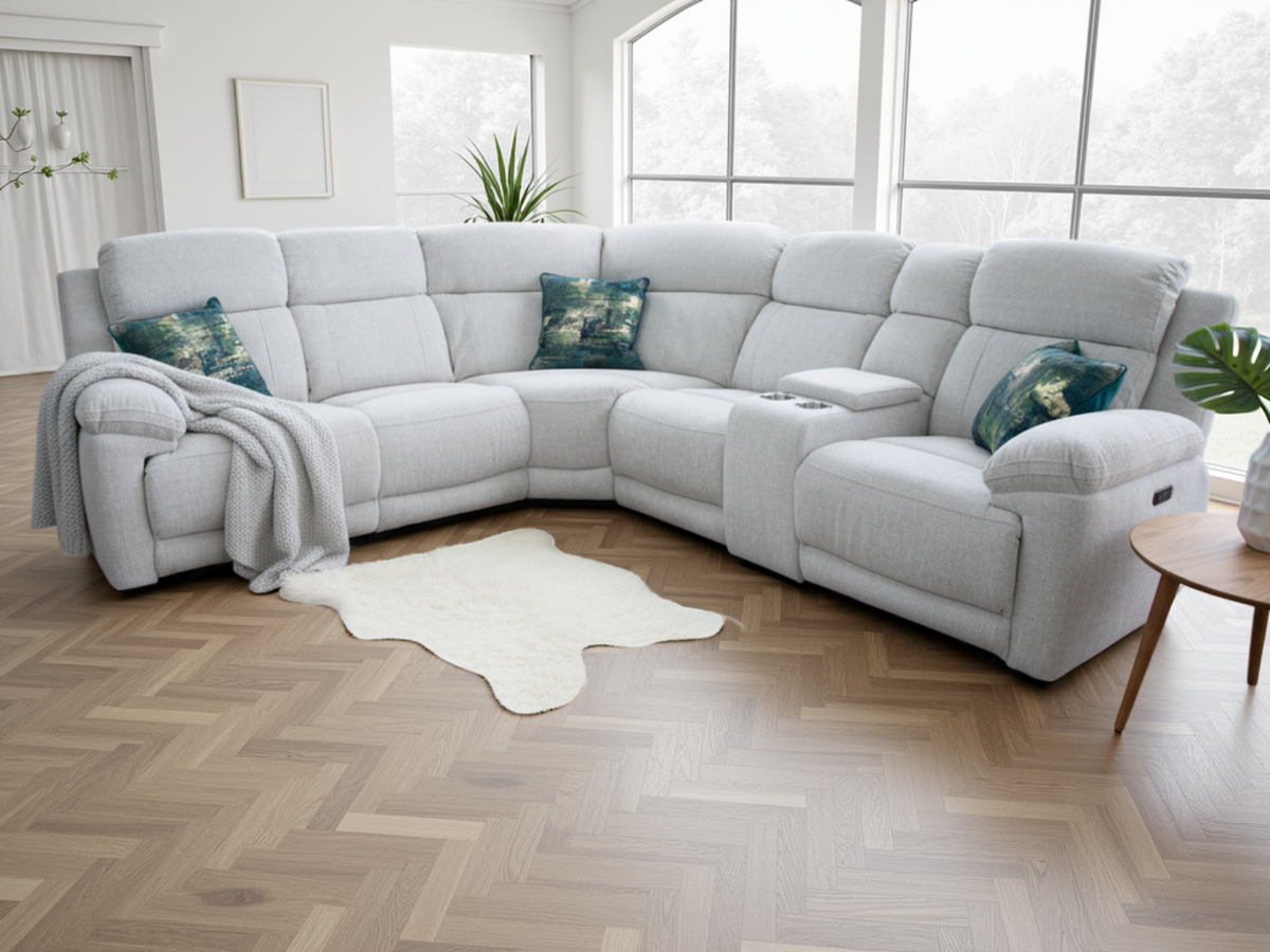 Owen Electric Recliner Sofa Large Corner in Beige