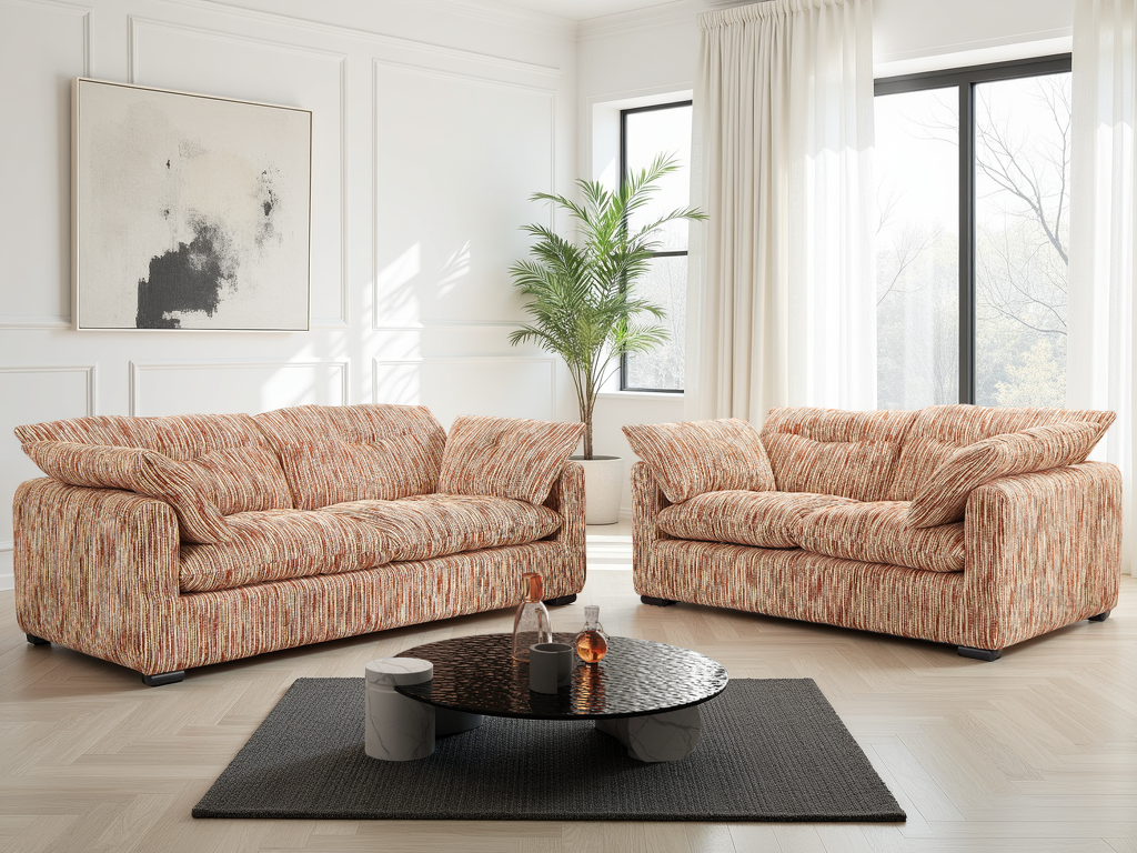 Quetta Sofa  3+2 Set In Rust/Beige