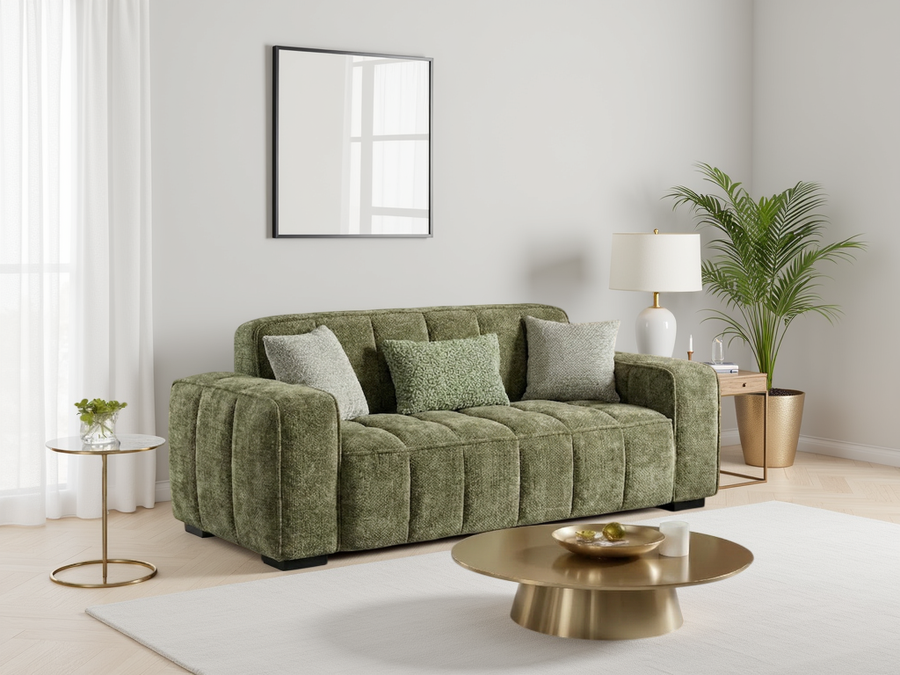 Rydal Olive Channel Tufted 3 Seater Sofa