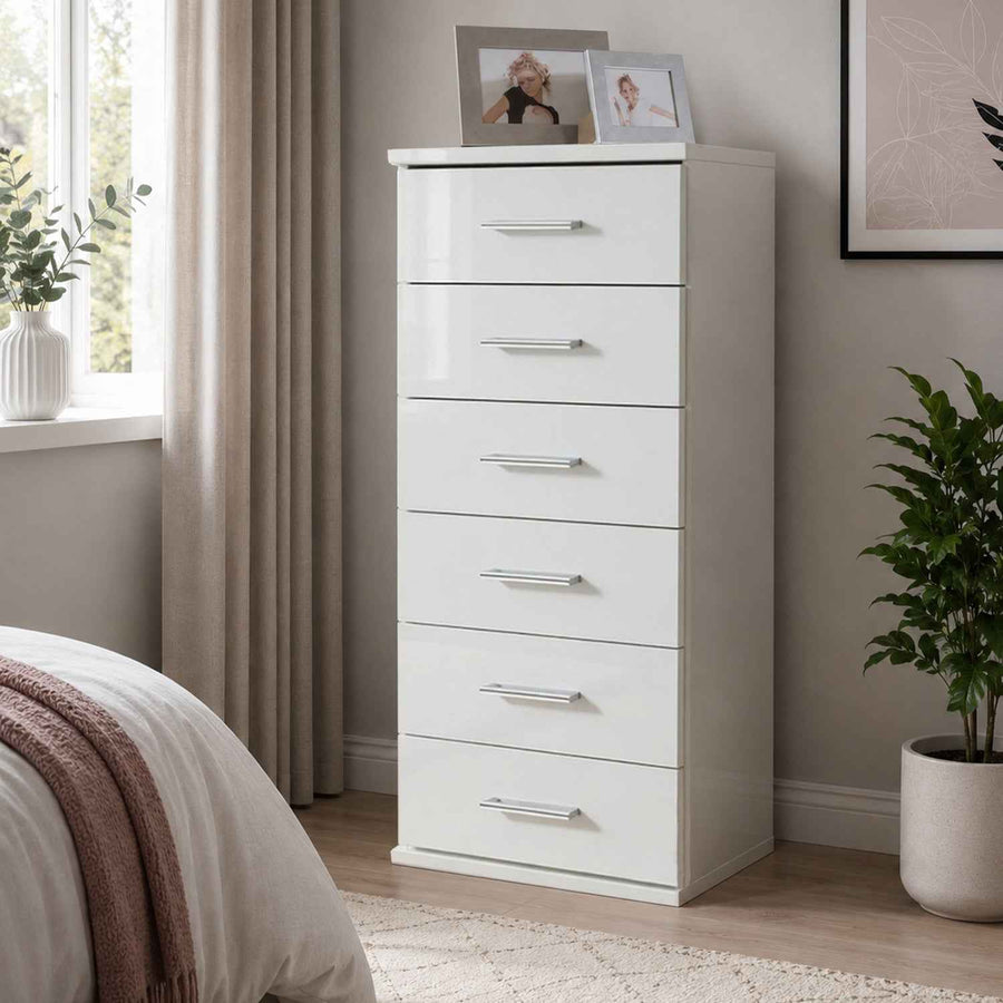 Camden White Gloss Narrow Chest of Drawers