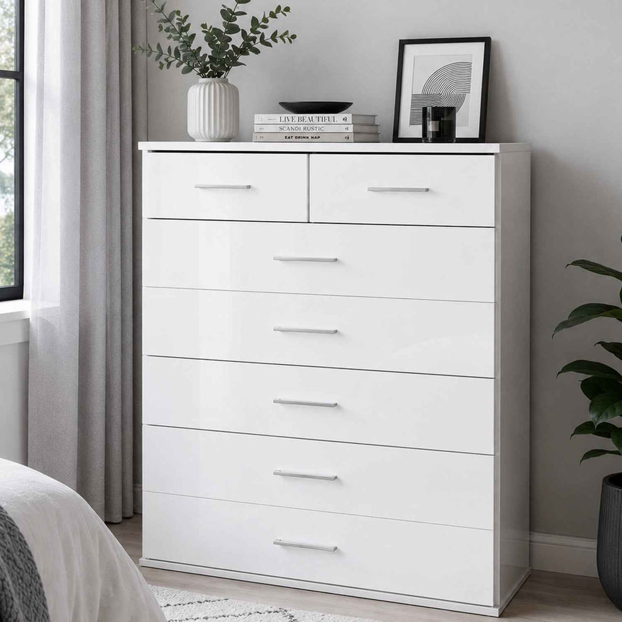 Camden White Gloss 5 Plus 2 Chest of Drawers