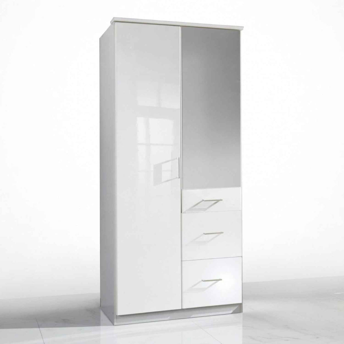 Camden White Gloss 2 Door Mirrored Wardrobe