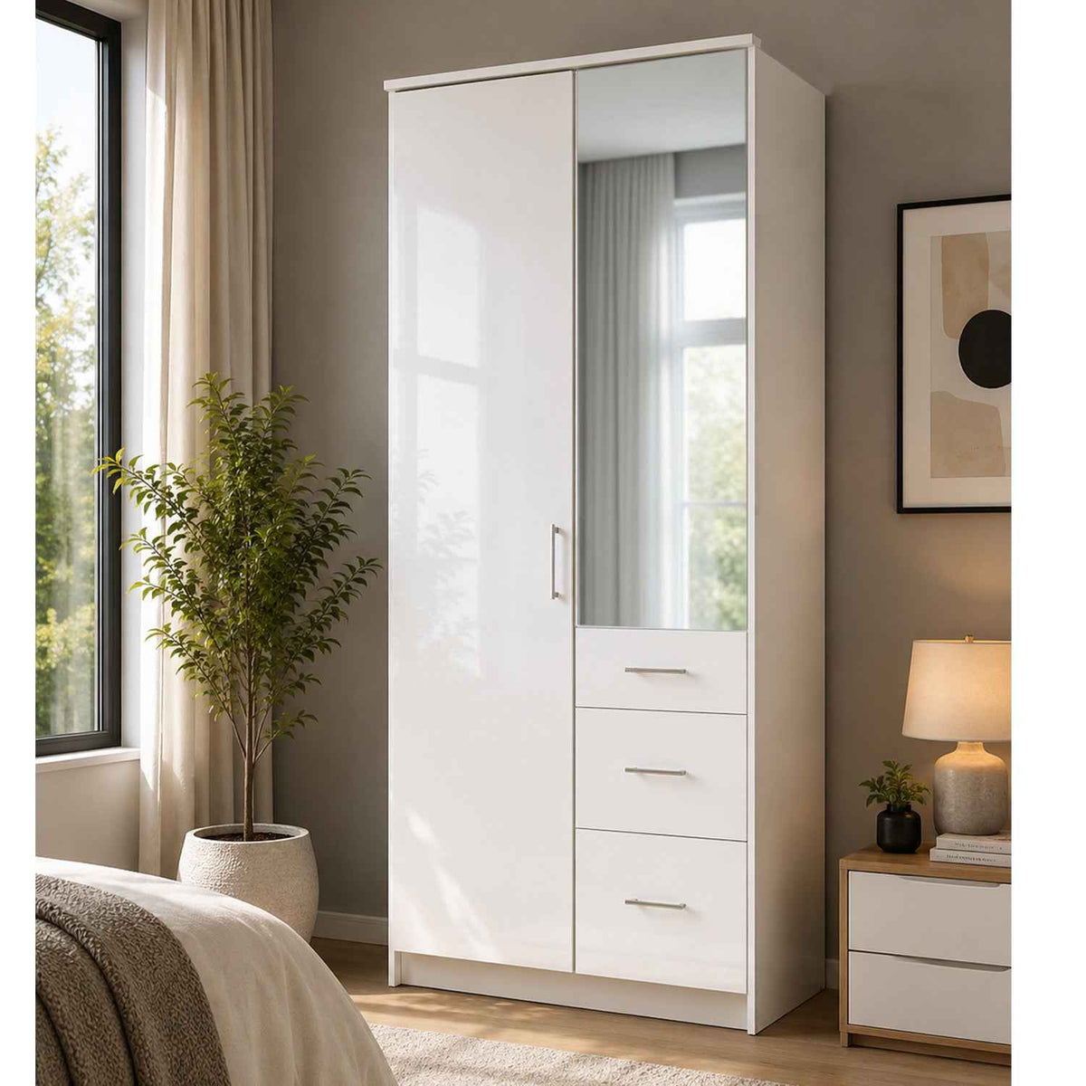 Camden White Gloss 2 Door Mirrored Wardrobe