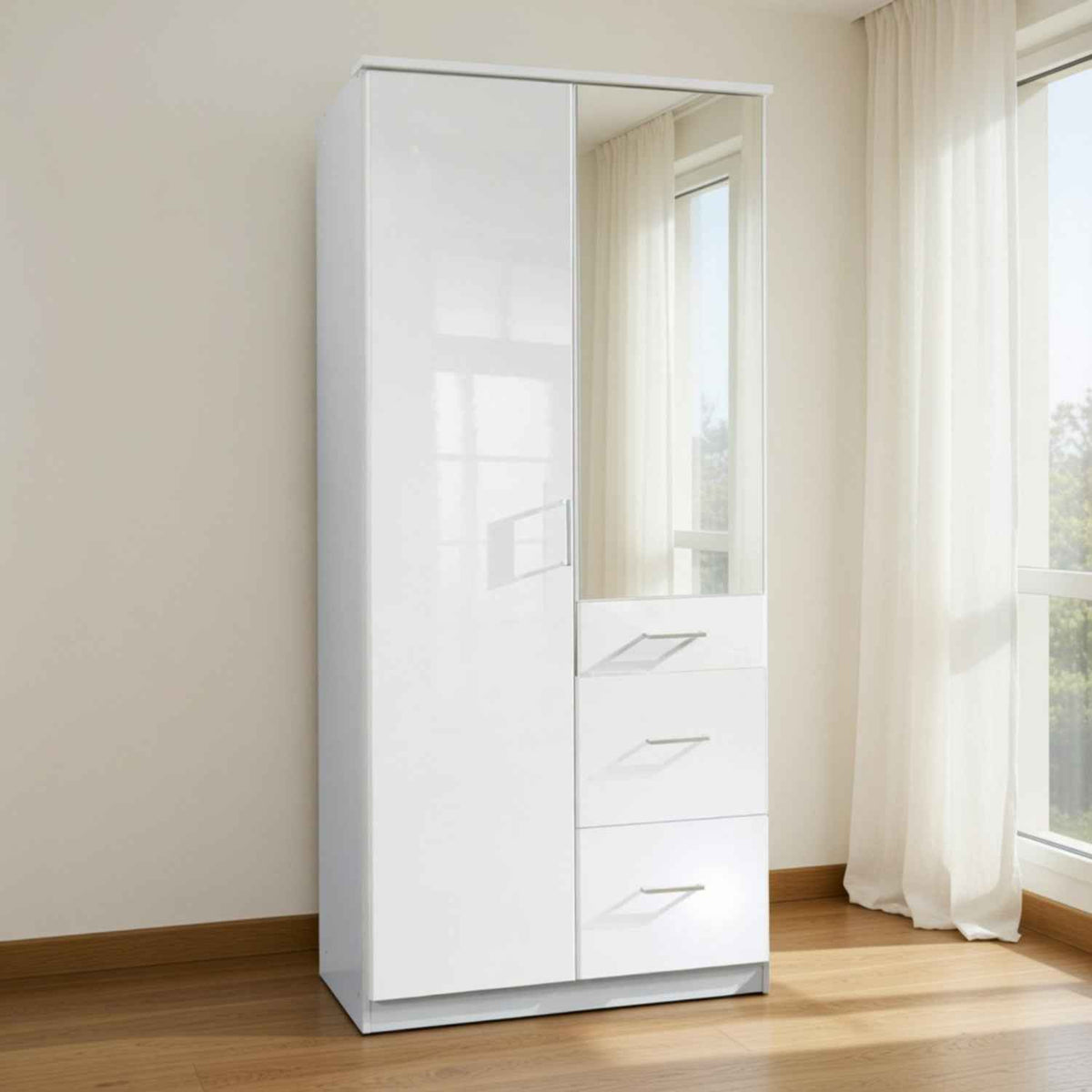Camden White Gloss 2 Door Mirrored Wardrobe