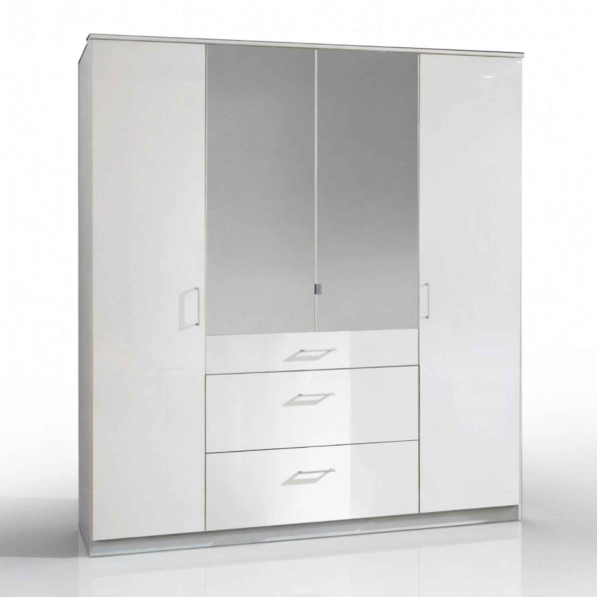 Camden White Gloss 4 Door Mirrored Wardrobe