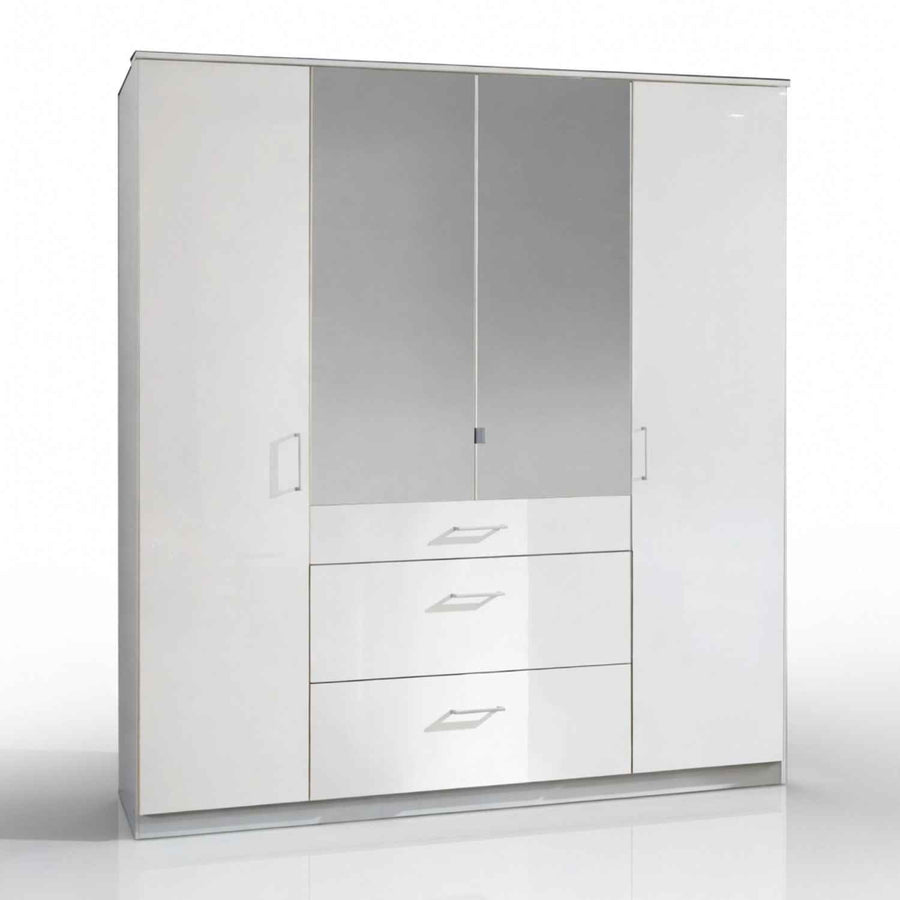 Camden White Gloss 4 Door Mirrored Wardrobe