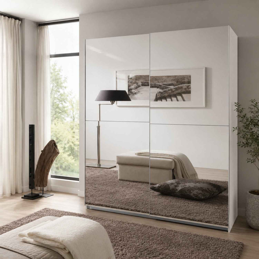 Kingsbury 180cm Sliding Wardrobe Full Mirror White