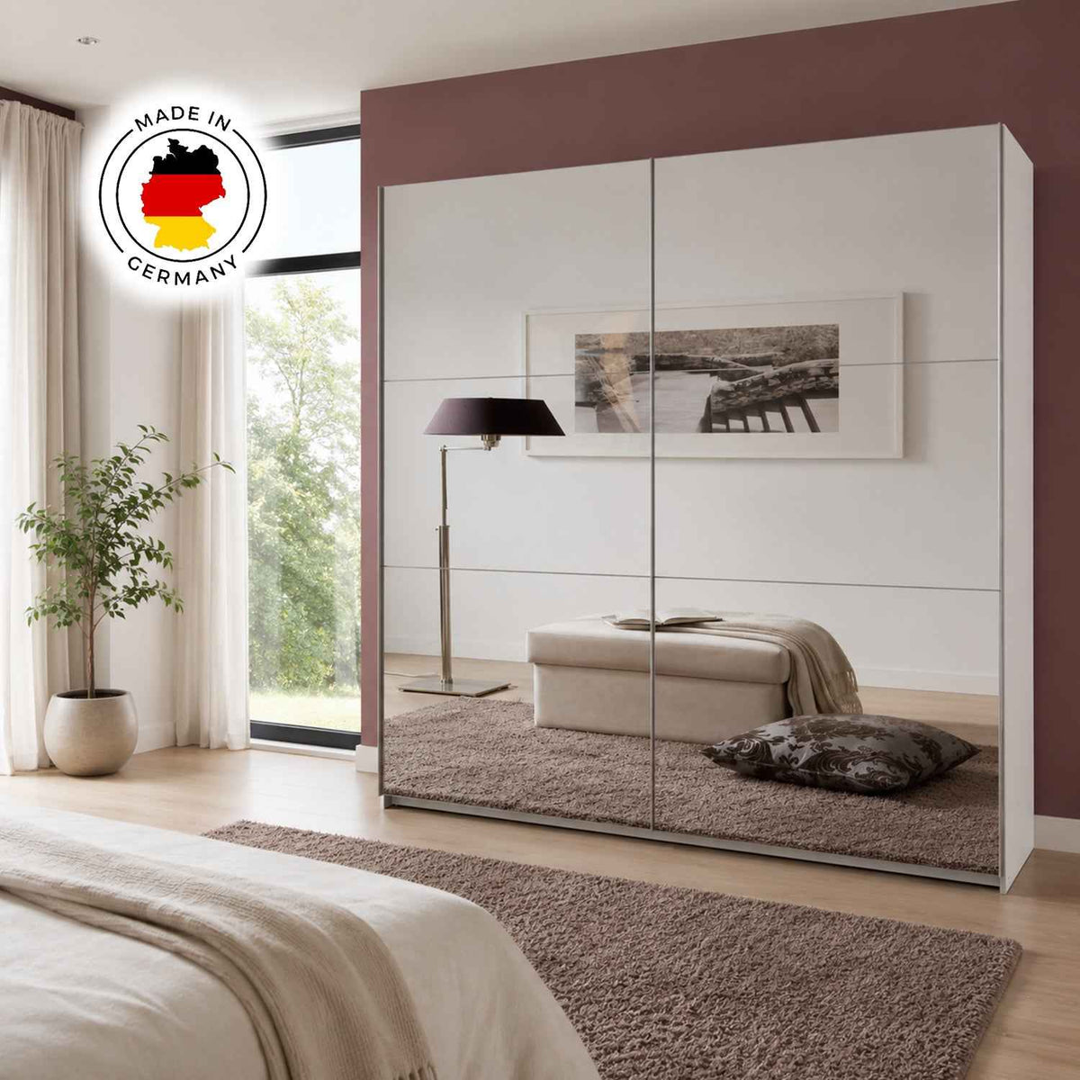 Kingsbury 180cm Sliding Wardrobe Full Mirror White
