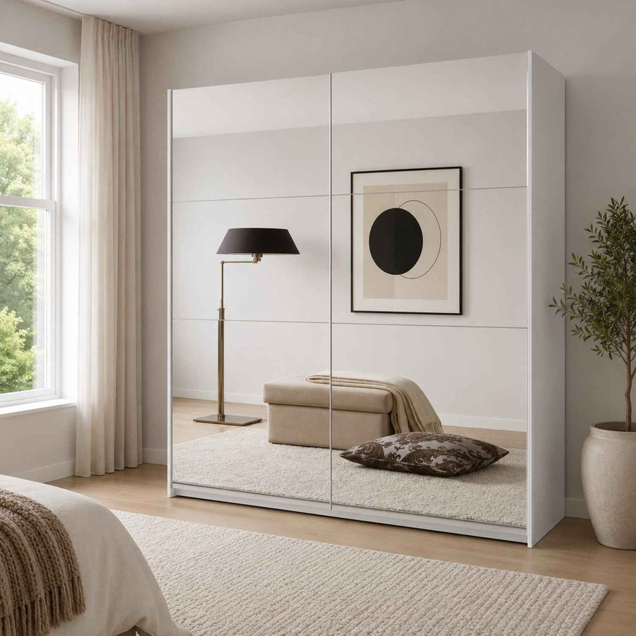 Kingsbury 135cm Sliding Wardrobe Full Mirror White