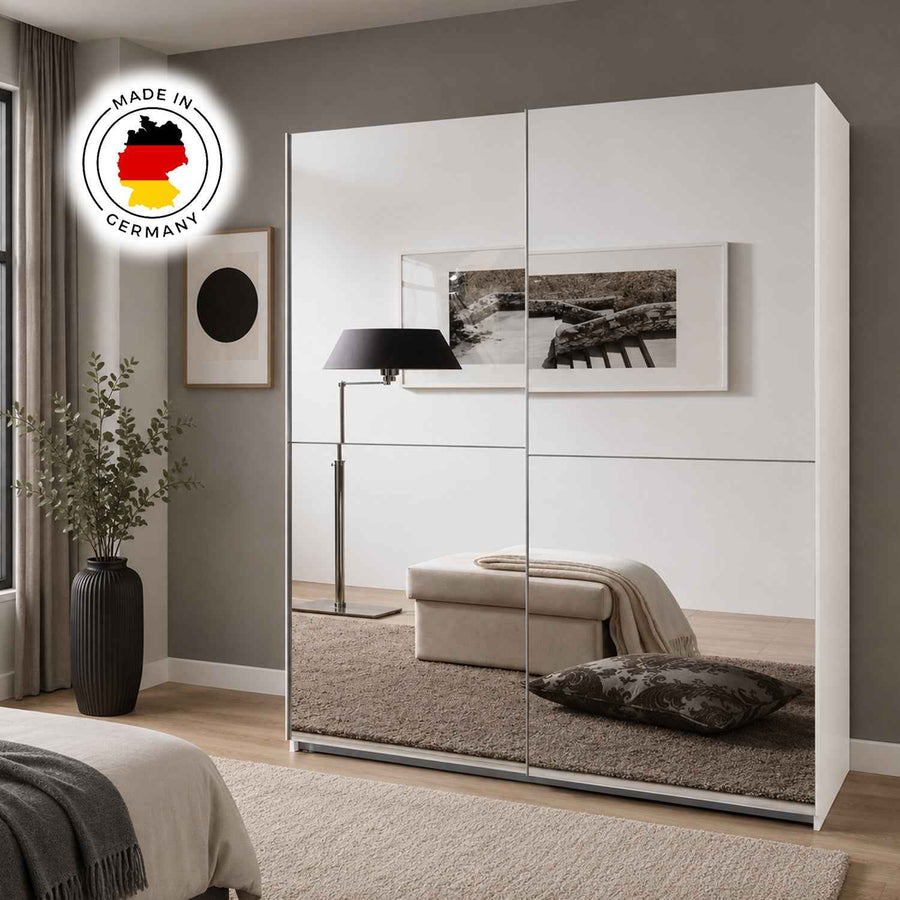Kingsbury 135cm Sliding Wardrobe Full Mirror White
