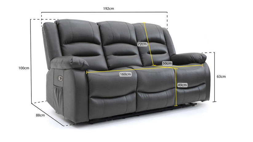 Alva Electric Recliner Sofa Grey 3 Seater