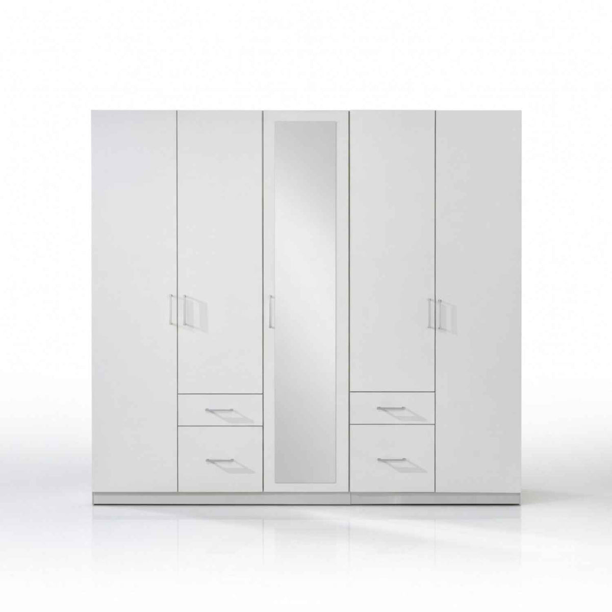Farnham 5 Door 1 Mirror 4 Drawer Wardrobe White